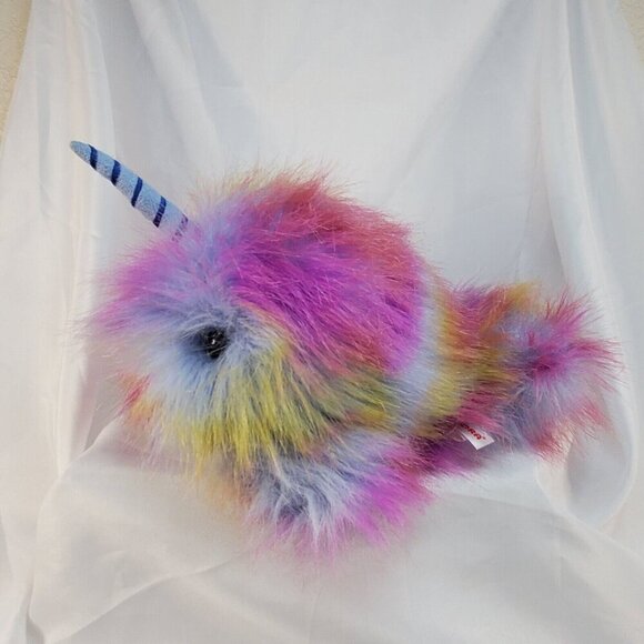 Aurora World 10" Neptune Narwhal Purple Blue Yellow Long Fur Plush 2018 - Picture 2 of 11